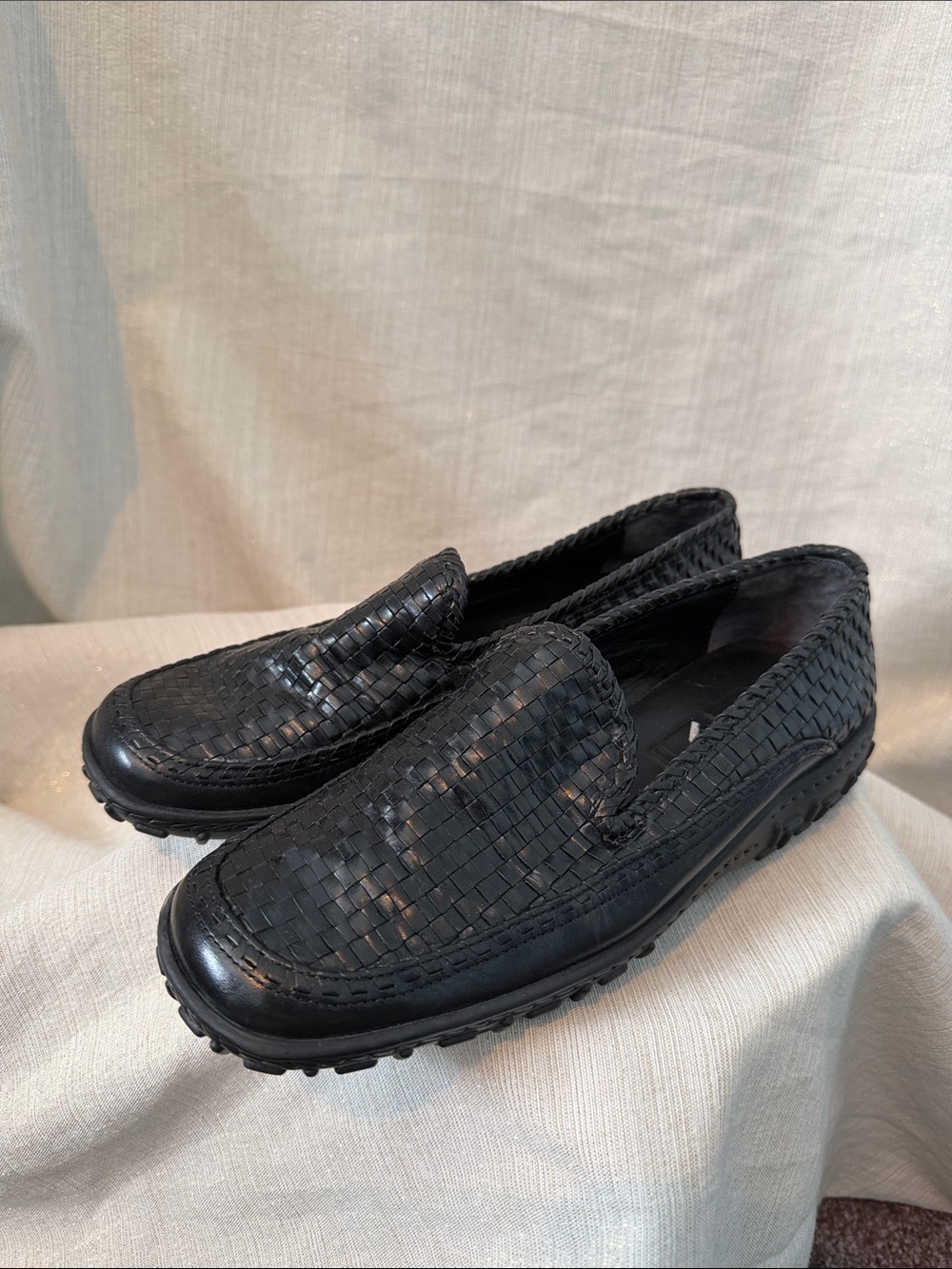 Cole Haan Country Black Woven Leather Slip-On Loafers Ladies Sz 7.5